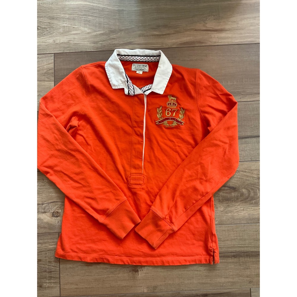 Polo Jeans Co Ralph Lauren Orange Rugby Shirt Crest Embroidery Large L